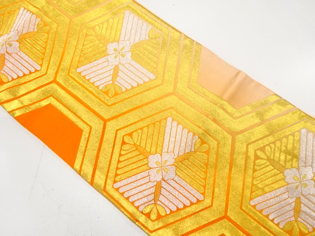JAPANESE KIMONO / ANTIQUE FUKURO OBI / WOVEN FLOWER & YOUNG PINE